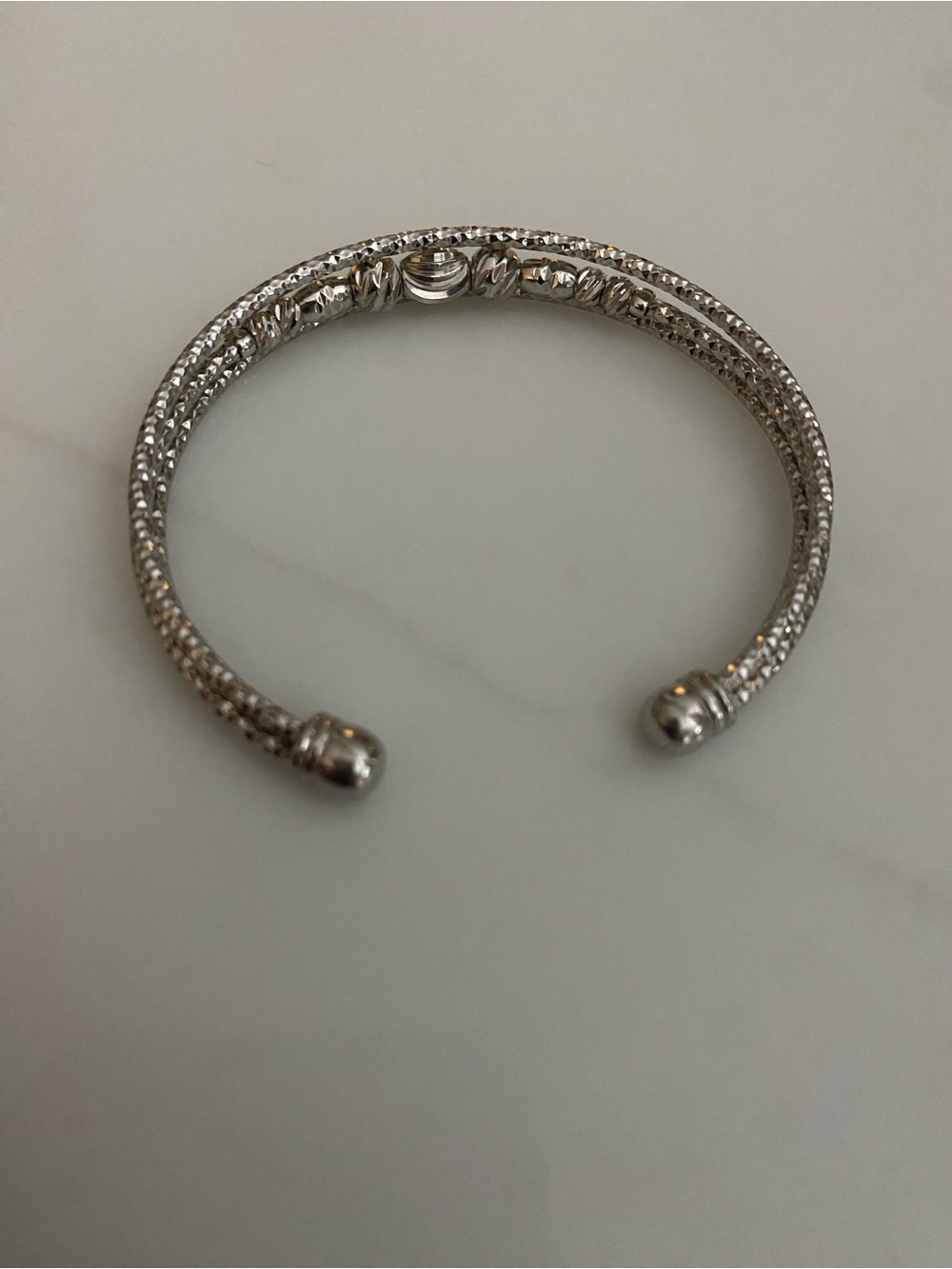 Silver-Tone “Diamond cut” silver bead Cuff Bracelet - Women's Jewelry - Picture 4 of 5